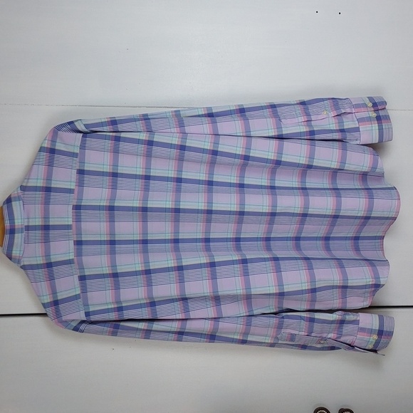 Peter Millar Southern comfort Purple/Pink Plaid Dress Shirt Preppy Office Sz.L - Picture 5 of 9